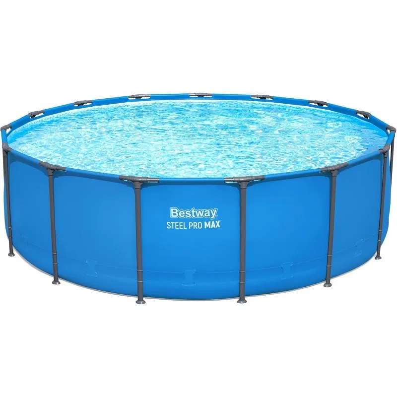 Piscina Elevada Redonda Bestway Steel Pro MAX de 15' x 48”, con Marco de Acero, para Exteriores, con Estructura Metálica Resistente y Reparación Reforzada