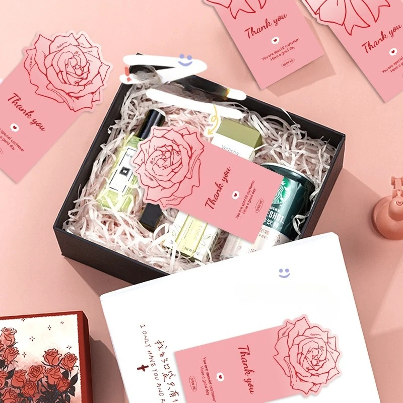 50 Stück niedliche rosa Schleifen-Dankeschön-Aufkleber, Rosen-Geschenkbox-Versiegelungsaufkleber, dekorative Geschenketiketten, selbstklebende Etiketten für Geschenkboxen. – Detail 3