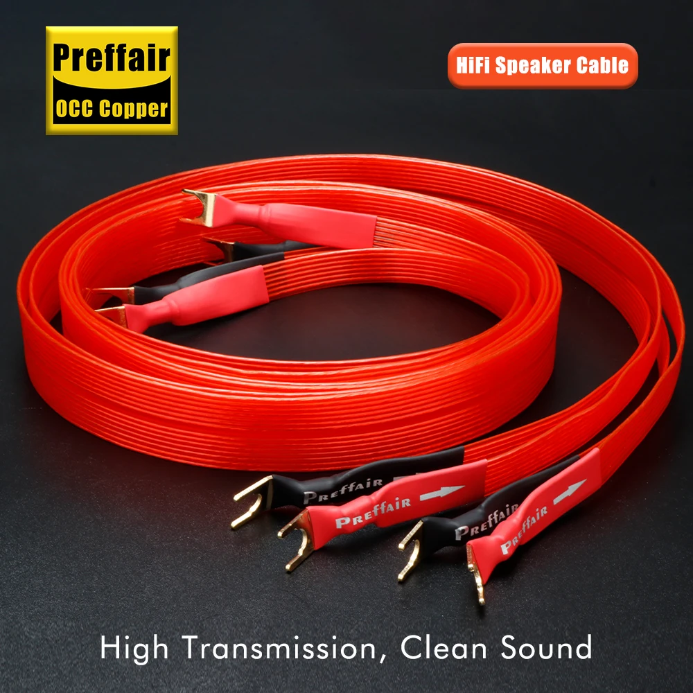 

HiFi OCC Speaker Cable Hi-end Pure Copper Flat Belt with Serrated Solid Gold-plated Banana Y Plugs Cable for Speaker Amplifier