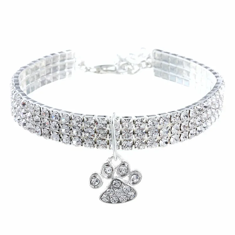 Pet Collar Diamond-studded Mixed-color Cat and Dog Necklace Jewelry Footprints Cat Claw Accessories