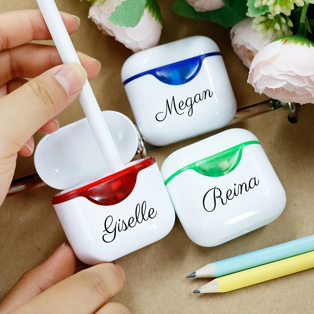 Personalized, White Dual-Head Pencil Sharpener A3-Personalized Cute Sharpener, Custom Name Sharpener, Customizable Pencil Sharpener, Custom Dual-Head Manual Sharpener, Portable, Teacher'S Day, Christmas Gift, for Family, Friends, Teachers