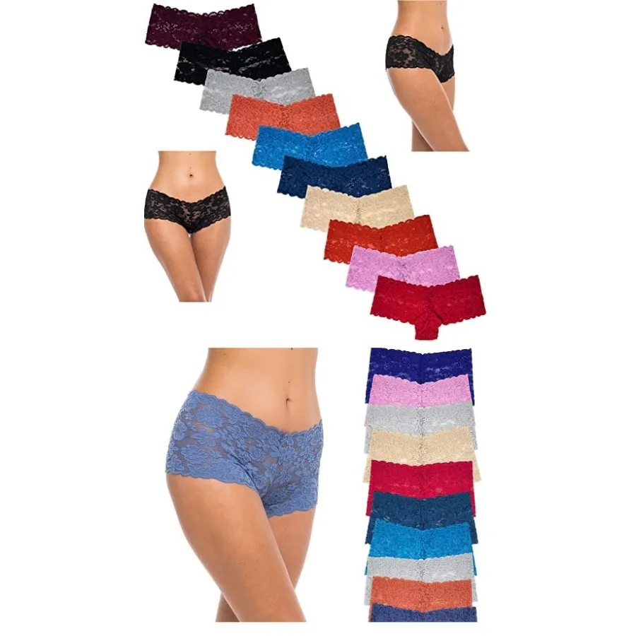 

Sexy Basics Women's Lace Hipster Panties Ultra Soft and Stretchy Hallowed Out Lace Seamless Underwear Multi Packs