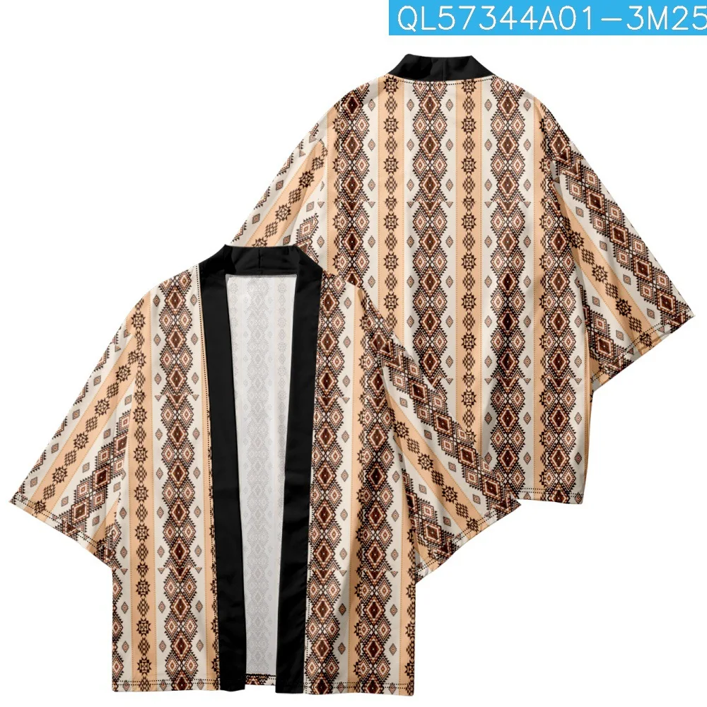 

Geometric Patterns Printed Japanese Cardigan Cosplay Haori Shirts Traditional Kimono Men Women Yukata Clothing