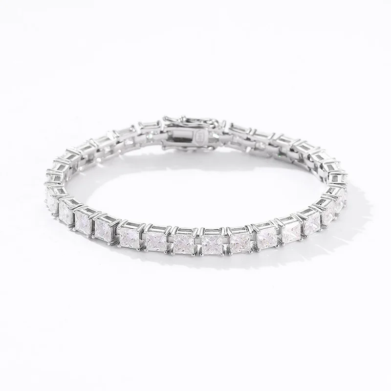 

Butterflykiss S925 Sterling Silver Wedding Bracelets Princess Cut Moissanite Bangle Bracelet For Women Men Engagement Jewelry