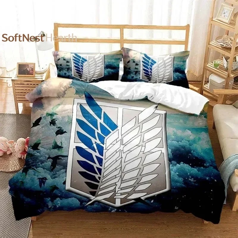 2026 3D Printed Attack On Titan AOT Bedding Set Anime Eren Yeager Duvet Cover Double Twin Full Queen King Adult Kids Bedclothes