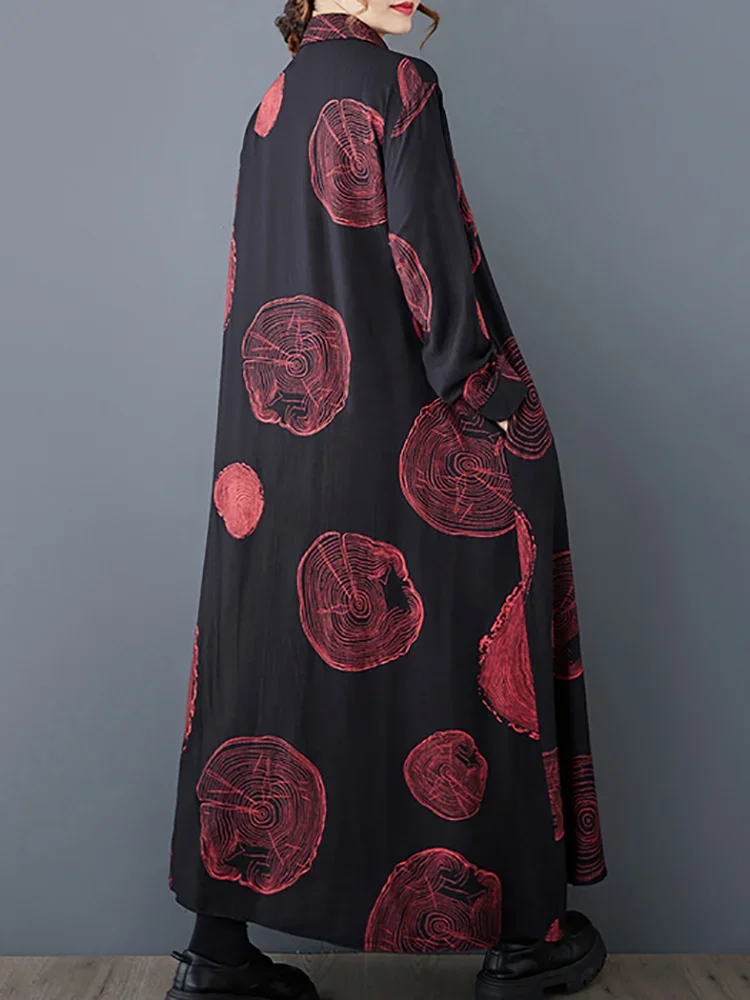 XITAO-vestido con estampado de flores y una hilera de botones, vestido de Color contrastante, corte en A, informal, manga larga, cuello vuelto, GMM1182