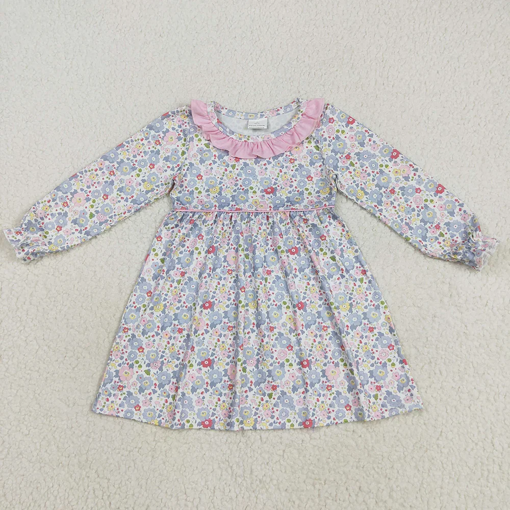 

9.13 Baby Girls Winter Dresses Baby Girls Fall Pink Blue Floral Flowers Knee Length Dresses
