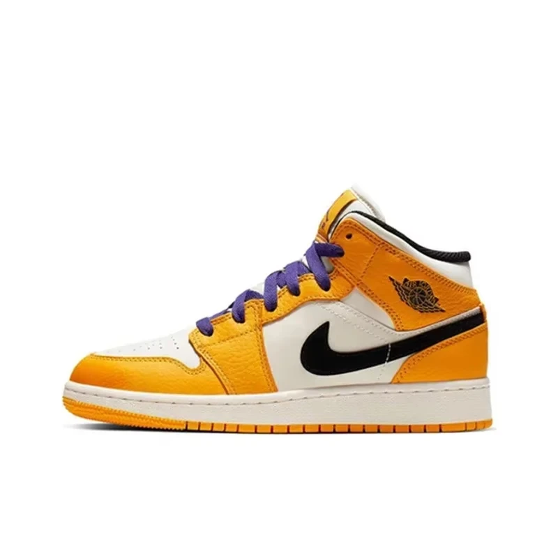 

Air Jordan 1 Mid 'Lakers' Yellow And Purple GS Size For Women Retro Classic Basketball Sneakers Shoes BQ6931-700