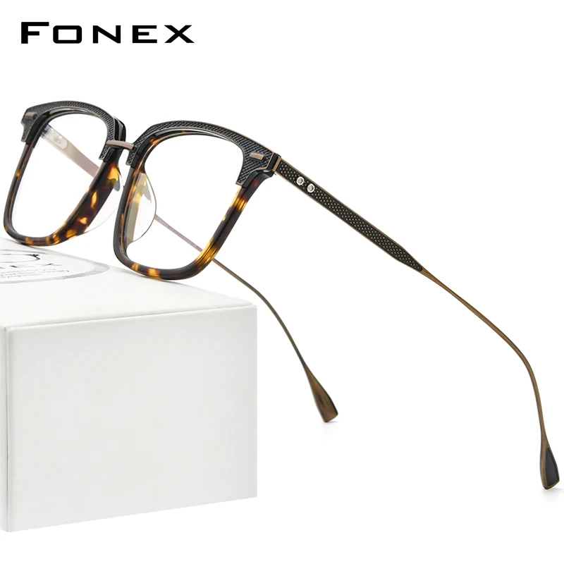 FONEX Acetate Titanium Eyeglasses Frame Men Vintage Oversize Square Glasses Women 2022 Spectacles Eyewear DRX2085