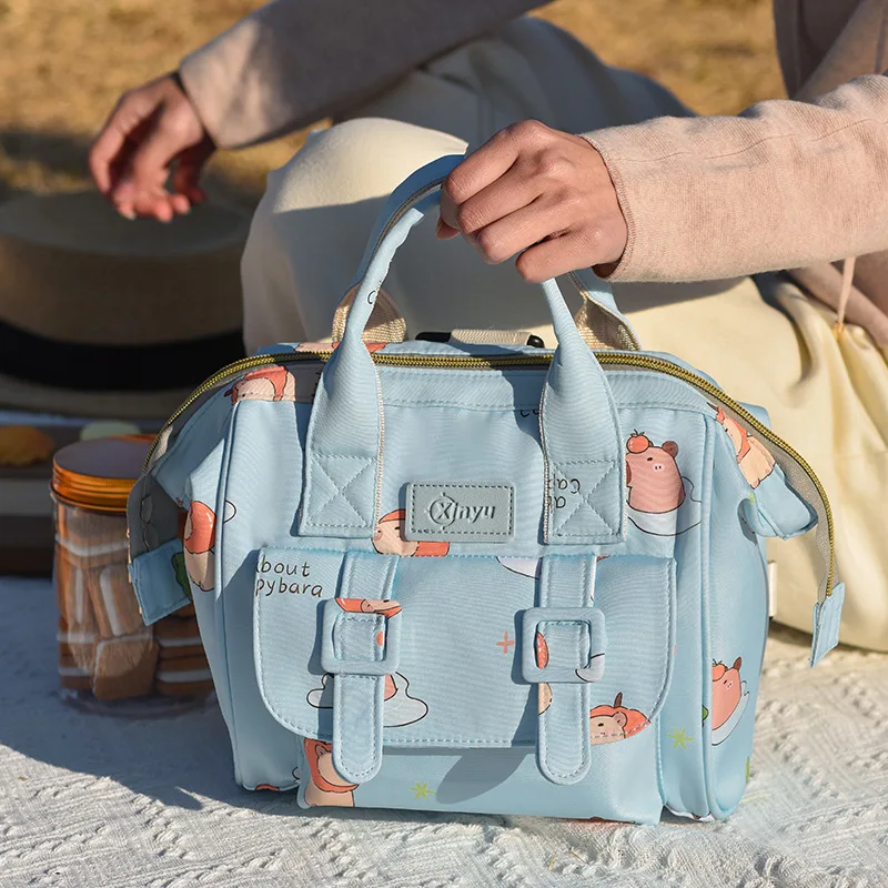 Cartoon Capybara Mommy Diaper Bag Lightweight Portable Ladies Backpack Bottle Insulation Storage Bag Baby Newborn Care Bag