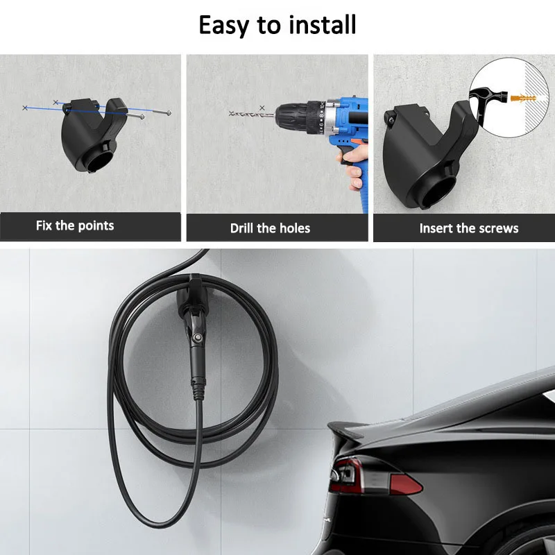 Type 1/Type 2 EV Charger Holder Wall Mount Electric Car Charging Cable Organizer Electric Car Charger Holder EV Cable Socket