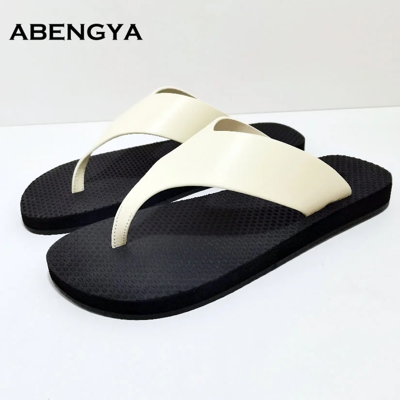 

White Black Leather Flip Flops Red Sole Flat Slippers Women Lazy Flat Mules Slides Summer Casual Beach Vacation Shoes Woman 2026