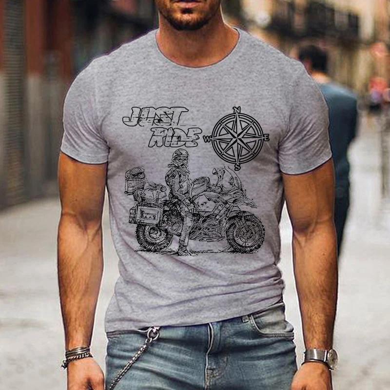 Fashion Summer T-shirts Just Ride Motorcycle GS Adventure with Compass Print Men's T-shirt Street Style Short Sleeve Men Tees