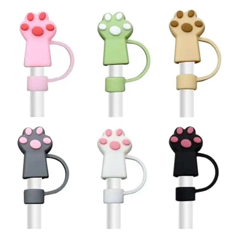 

AC76-Cute Straw Cover Toppers Cats Paws Straw Stopper Straw Cap For 10Mm Straw,PVC Straw Tips Lid Compatible With For , 6
