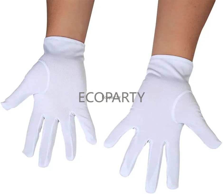 BSR 1 Pairs gatsby  White Cotton/Nylon Marching Gloves, Formal Tuxedo Honor Guard Parade Gloves deguisement cosplay accessories