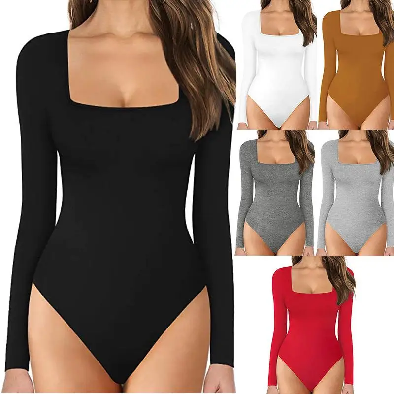 

Women's Tight Fit Square Ne Long Sve Jumpsuit Low Waist Long Pants Polyester Fiber Spring 2023 Commute Sle