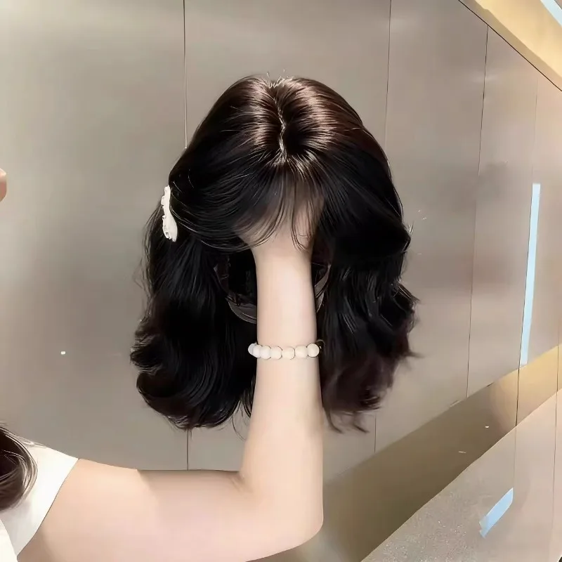 Synthetic Korean Style Wool Textured Egg Curl Full Wig with Bangs for Women, Fluffy Natural Volume, Cute Cosplay Daily Wear