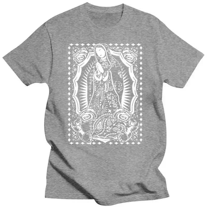 funny print short sleeve Virgin Mary Red Bandana Print T Shirts Mexican Cholo Chicano Art LA Blood Tee Men summer t-shirt