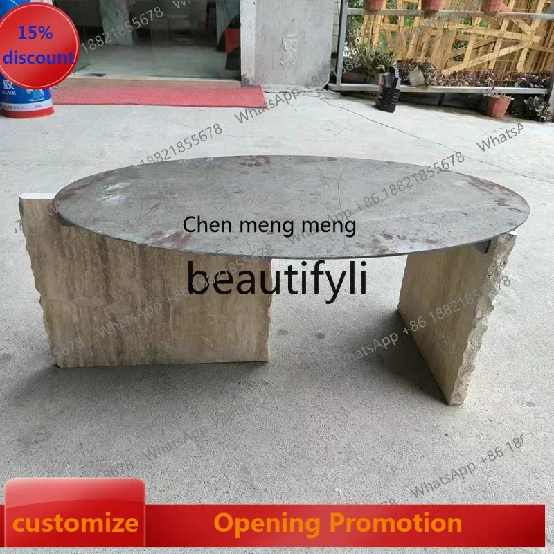 

S7486teae Natural marble travertine irregular retro tea table