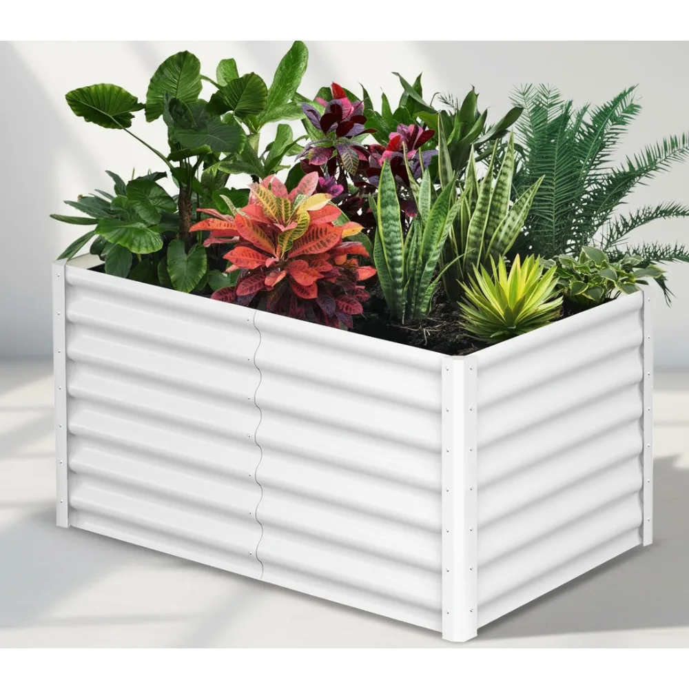 

6x3x2 FT Metal Raised Garden Bed Outdoor, Large Planter Box for Vegetables Flowers Herbs, White