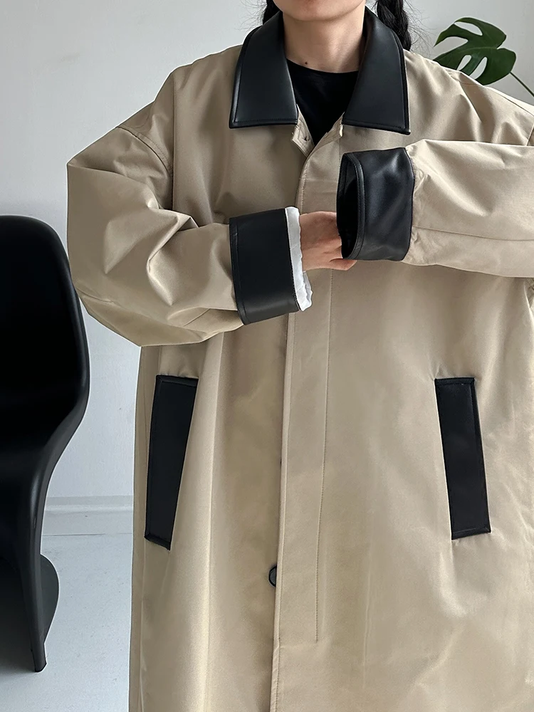 معطف طويل مبطن بالقطن على الطراز الكوري من SuperAen للنساء شتاء جديد فضفاض الخصر سميك من الجلد ذو طية صدر السترة معطف غير رسمي #2