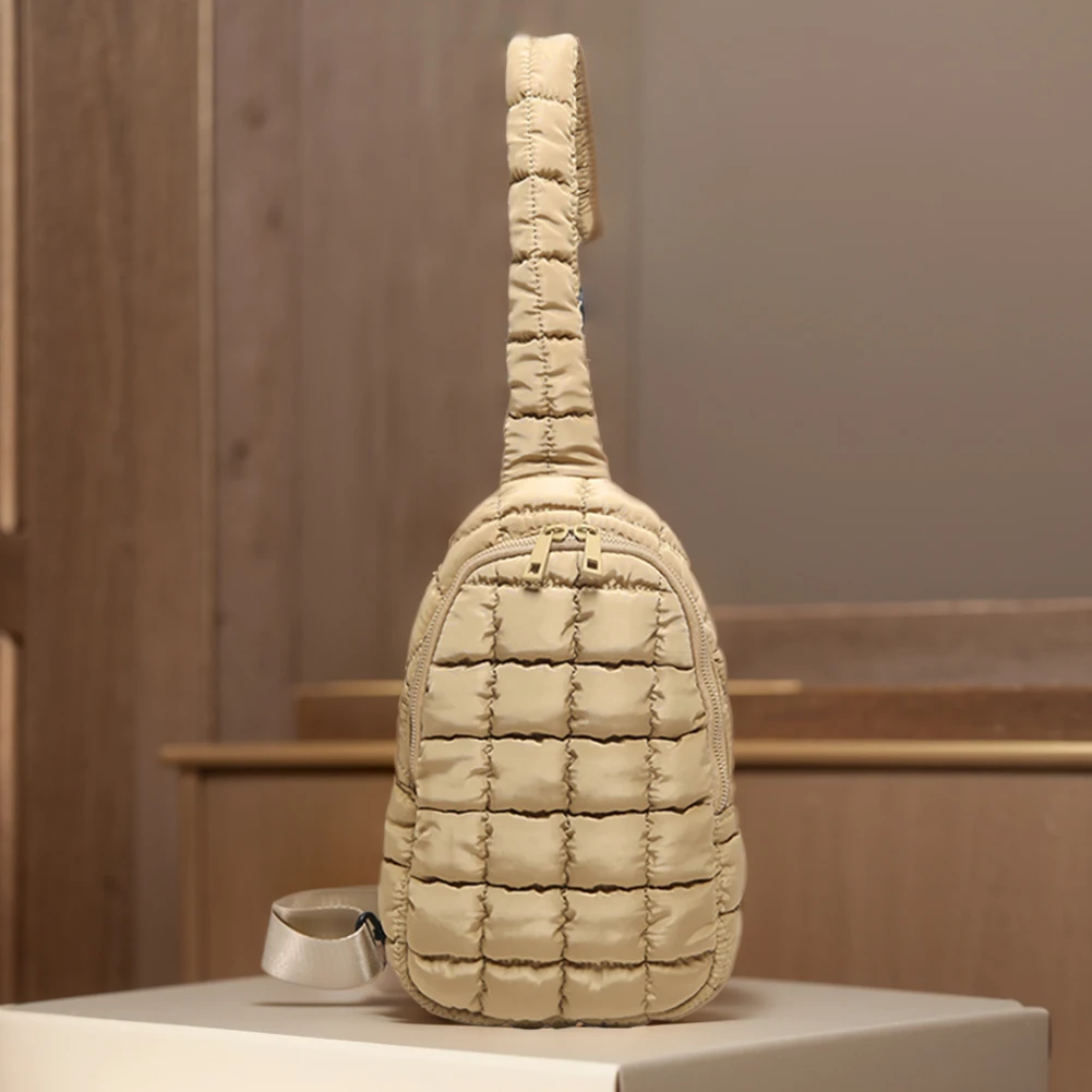 

Women Quilted Chest Bag Puffer Crossbody Sling Bag Adjustable Strap Simple Shoulder Bag Casual Waist Pack Soft Hobo Bag