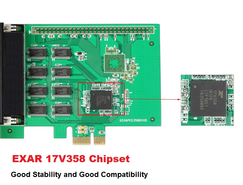 Imagem -02 - Iocrest Pcie Portas Serial Rs232 Db9 Cartão Pci-express x1 Slot i o Cartão Controlador com Ventilador para Fora Cabo Xr17v358 Chipset