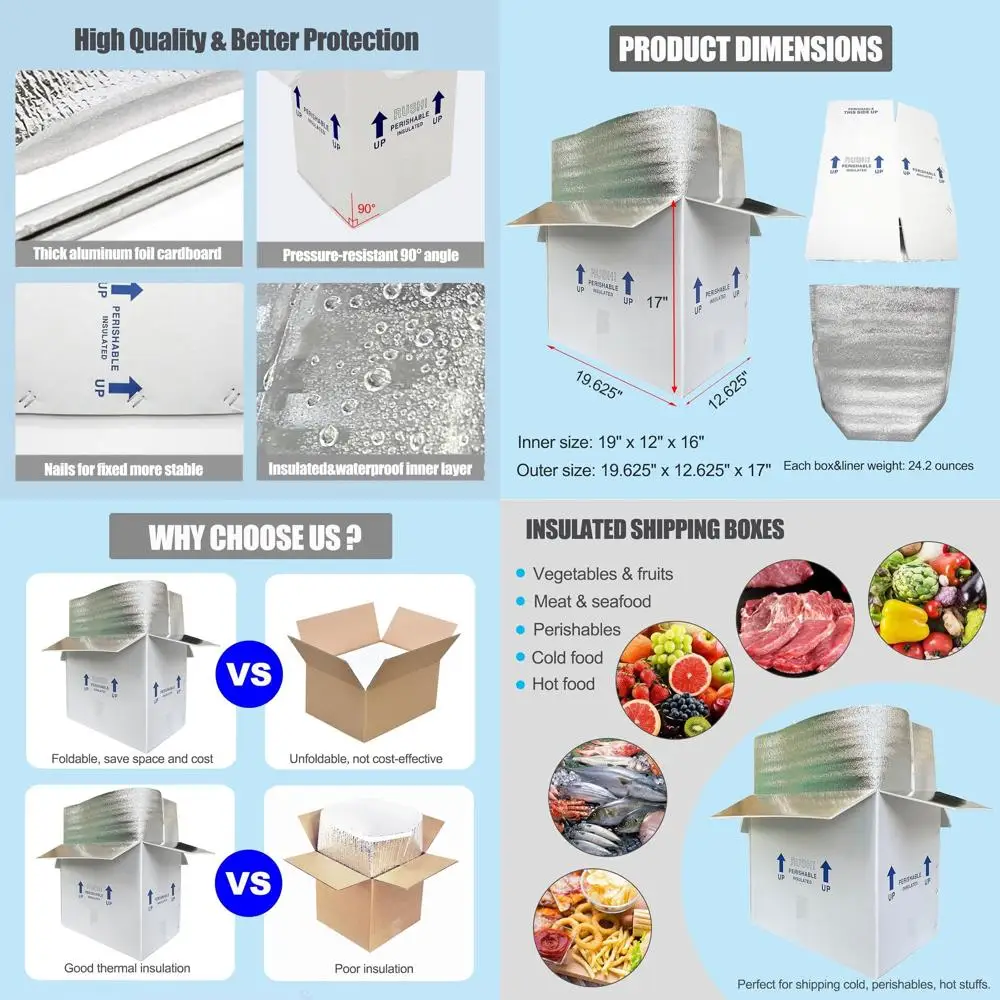 

Double Insulated Shipping Boxes for Perishables, 8-Pack with Oil-Insulated Bag Liner, Reusable Cooler Shipper