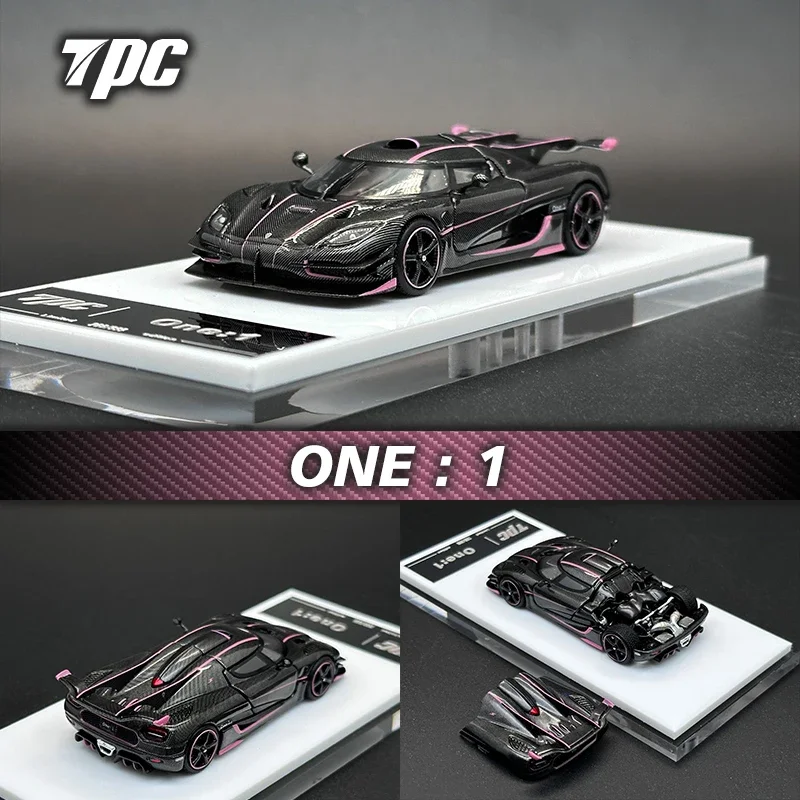 TPC 1:64 ONE Pink Gold Carbon Fiber Hood Stripe Opened Hood Diecast Car Model Collection Miniature Toys