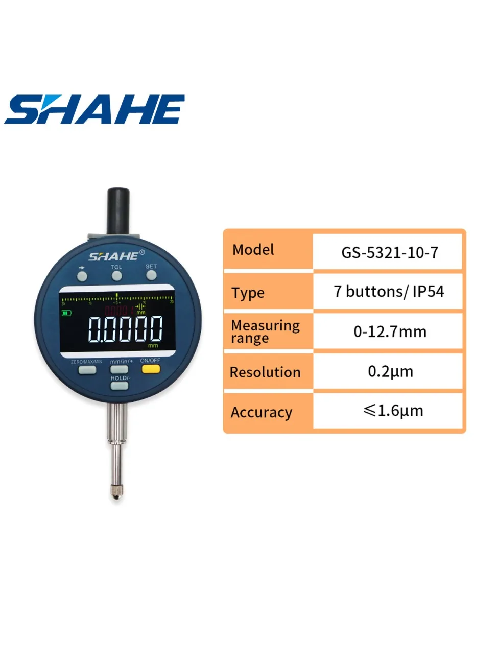 SHAHE Elektroniczny cyfrowy czujnik zegarowy o wysokiej rozdzielczości 0,2 μm 0-12,7/25,4 mm Konwersja cali/metryczne Cyfrowy wskaźnik wskaźnikowy — zdjęcie 2