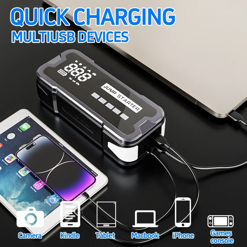 

Multi-Functional 4000A Peak Jump Starter Power Station - Equipped with LCD Screen & Triple Port Fast Charging for 12V Vehicles