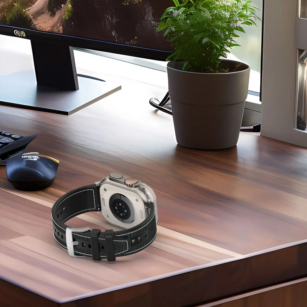 سيليكون + النايلون مضفر حزام ل أبل الترا 3 49 مللي متر S11-10 42 مللي متر 46 مللي متر الفرقة iWatch 9 8 7 45 مللي متر 41 مللي متر 6 5 SE 44 مللي متر 40 مللي متر سوار