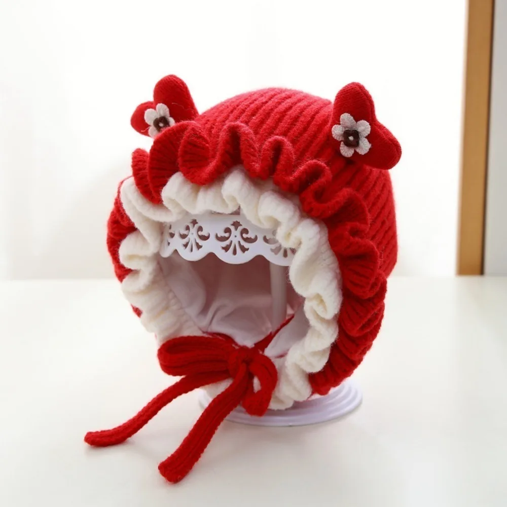 

New Warm Lace Princess Hat Windproof Coldproof Ear Protection Hat Knitted Cap 0-2Y
