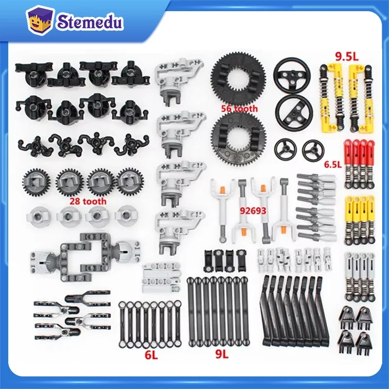 136PCS Suspension Bricks Pneumatic/Gear/Actuator/Connecting Shaft Combinations Set MOC DIY  Technology Building Blocks Toy Parts