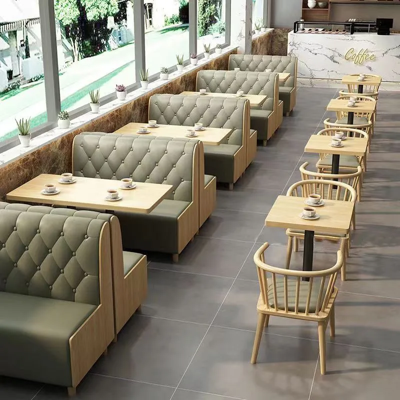 Commercial Cafe Dining Set Modern Wooden Square Table with Leather Booth Seating for Restaurant Coffee Shop Furniture view 4