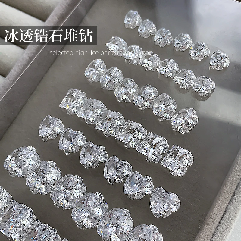 

10 шт., ледяная проникающая цирконовая ворсовая дрель, бездонный алмазный шар, вспышка, форма сердца/квадратного/голубиного яйца, готовые украшения для дизайна ногтей