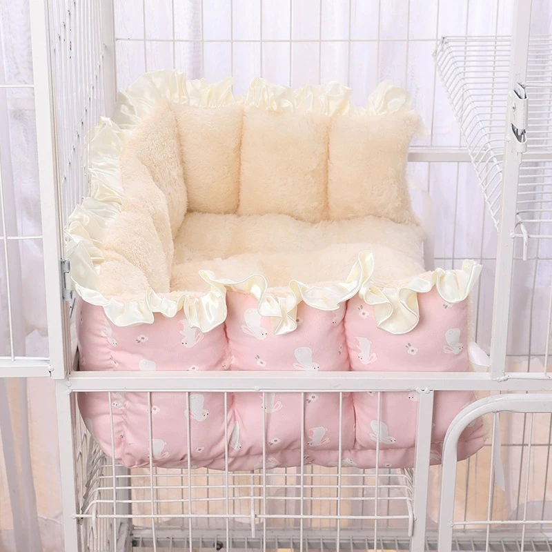 

Winter Warm Cat Cage Mat with Tie Straps Plush Thickened Pet Bed Pad Removable Cover for Kittens Small Dogs House Indoor Use