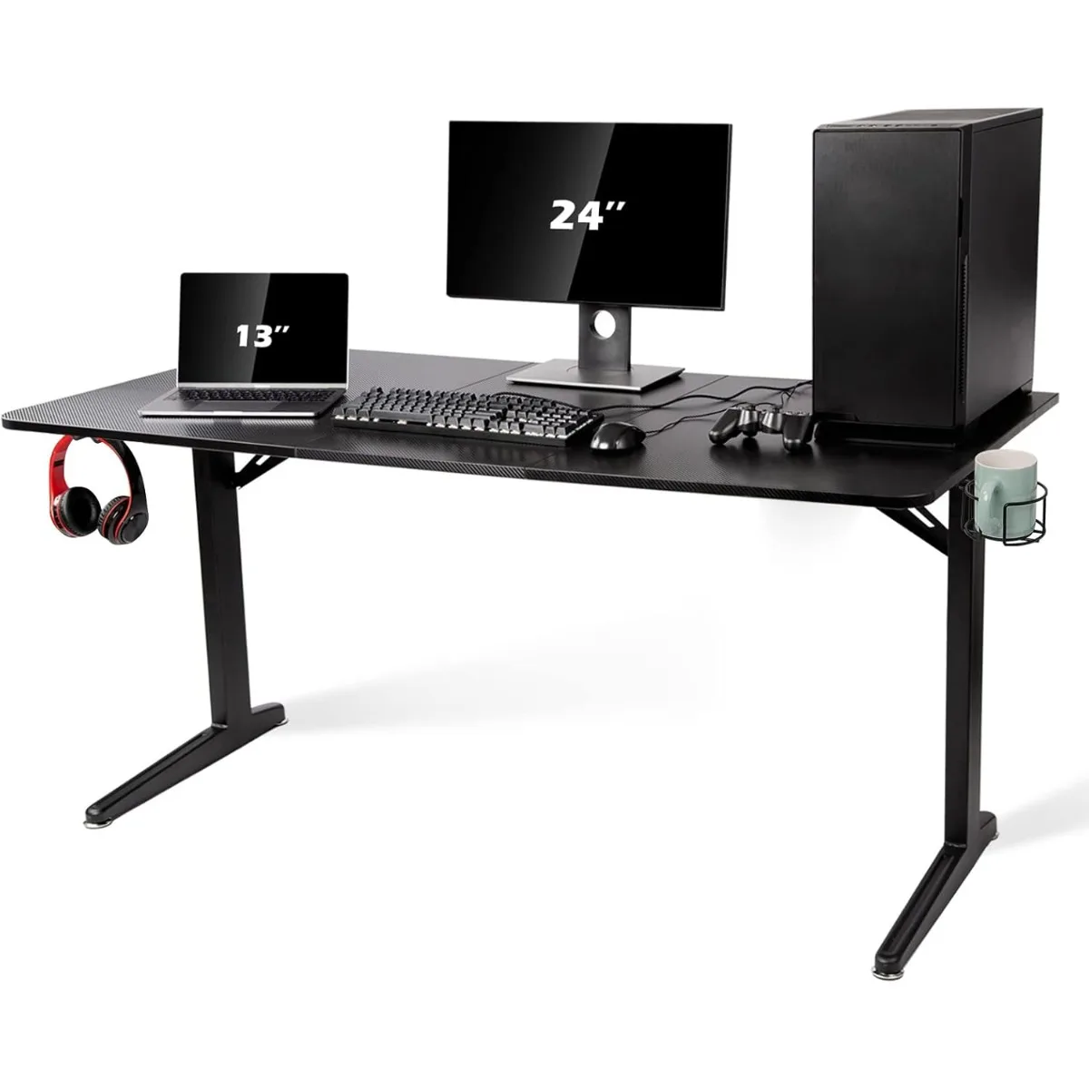 Gaming Desk große Oberfläche 63 ''x 31.5'' mit Getränke halter, Kopfhörer haken und Kabel management (schwarz)