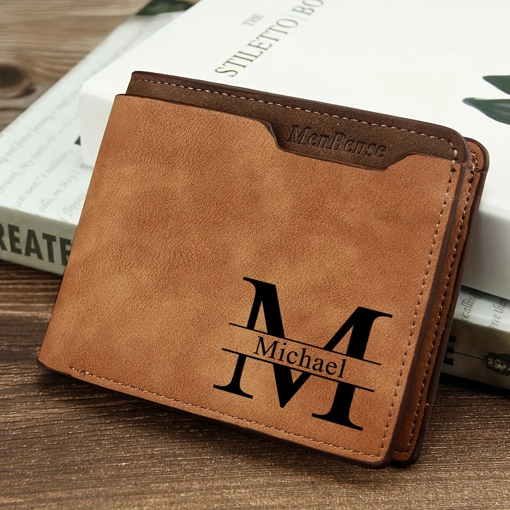 Customized Name Luxury Male Short Wallet Name Engraved High Quality Men Slim Card Holder Brand Purse Exclusive Father's Day Gift
