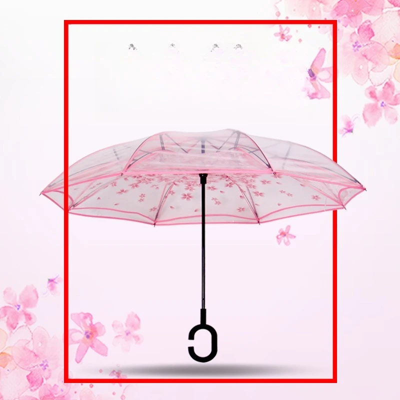 New Transparent 8 Bone Reverse Umbrella Creative Straight Handle