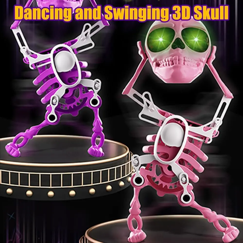Jouet de crâne 3D de danse et oscillant lumineux avec musique anti-Stress, squelettes à remonter, squelette Flexible articulé avec lumières