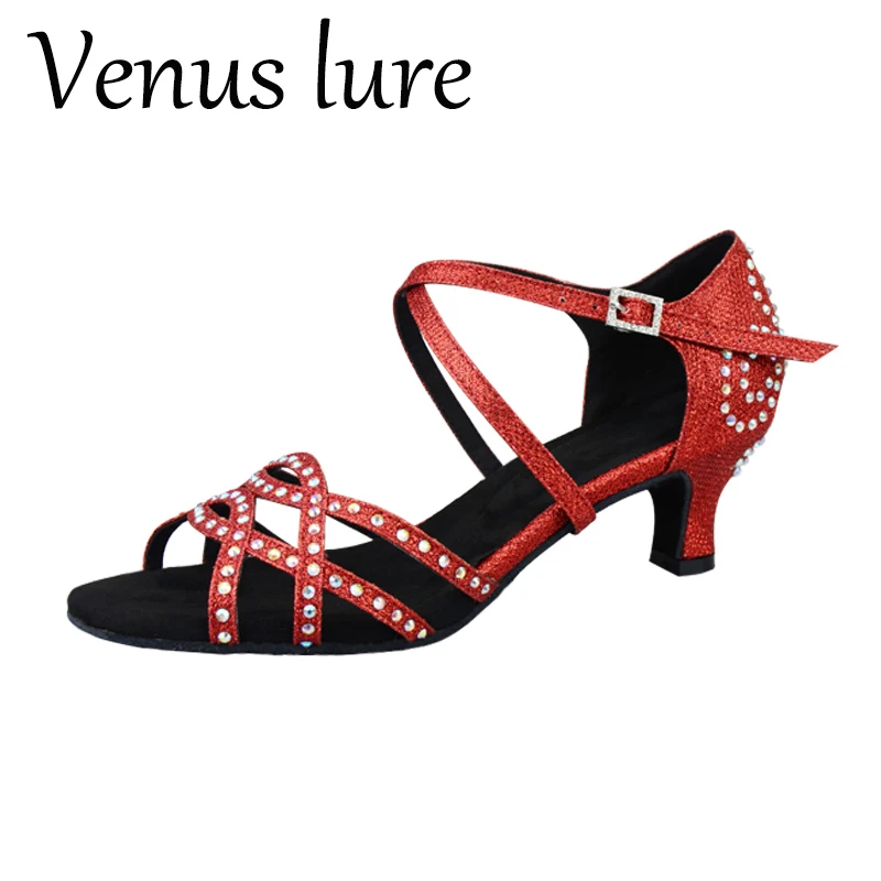 

Venus Lure Comfortable Heel Latin Red Dance Sandals Woman with Rhinestones 6.3CM