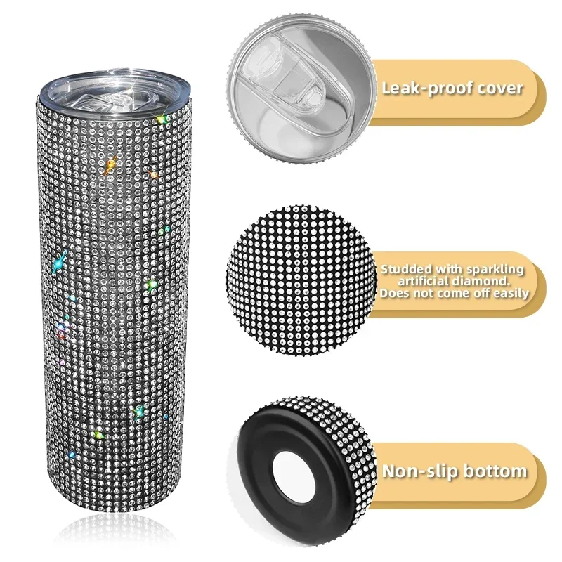 Bling Diamond Rhinestones Crystal Car Thermos Bottle Stainless Steel Water Bottle Vacuum Flasks Coffee Cup Auto Tumbler