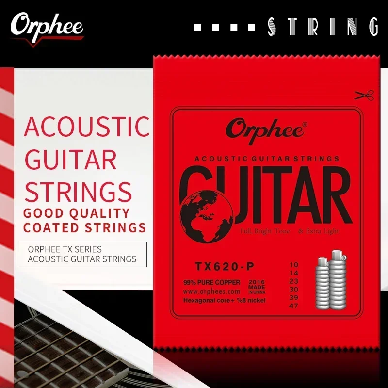 Cuerdas de Guitarra acústica Orphee TX620-P, núcleo Hexagonal de acero al carbono medio, herida en cobre rojo, accesorios de piezas de Guitarra