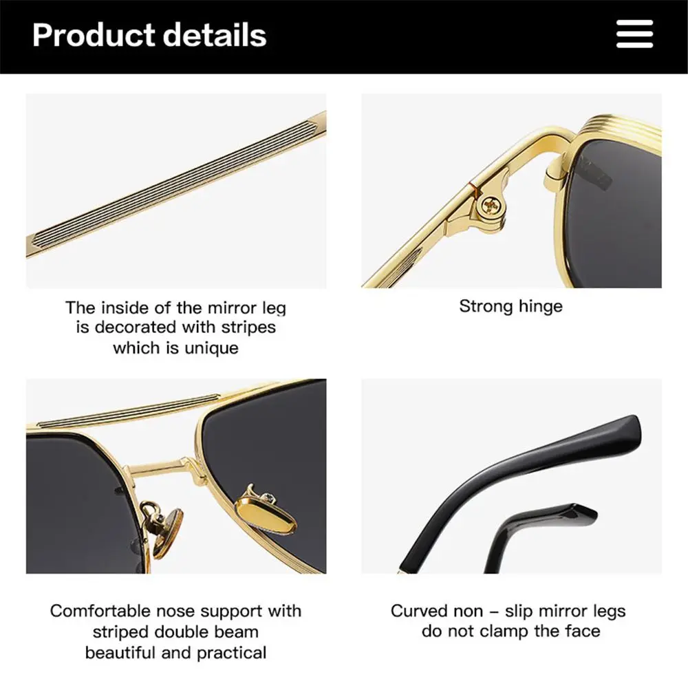 UV400 Protection Sun Glasses Metal Frame Oversized  Sunglasses for Men Men's Shades Sun Glasses Polygon Sunglasses