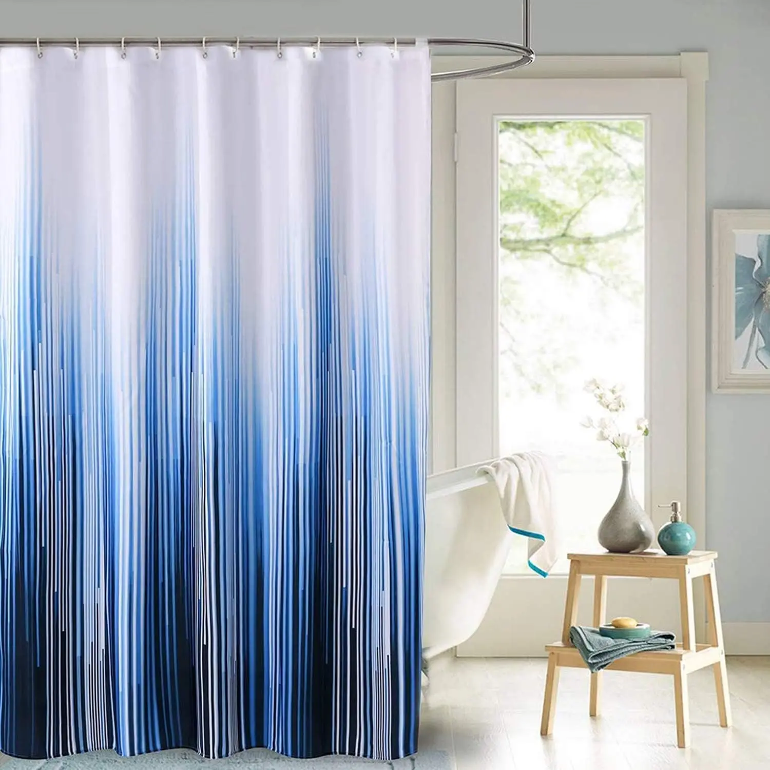 Shower Curtain  TextileMildew Resistant and Water-Repellent with 12White Shower Curtain Rings