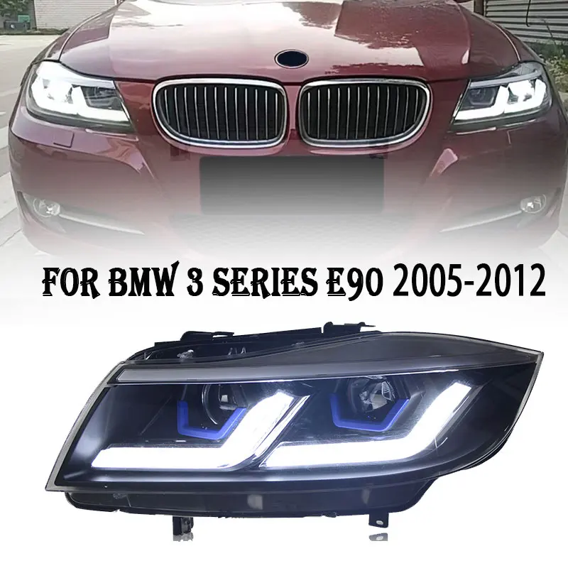 

Передняя фара для BMW E90 светодиодный фары 2005-2012 фары 320i 325i 318i DRL сигнал поворота Дальний свет объектив проектора Angel Eye