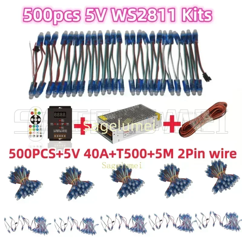 500-1000pcs 12mm WS2811 Full Color LED Pixel T1000S Kit DC 5V IP68 waterproof RGB color 2811 1903IC Digital LED Christmas Light