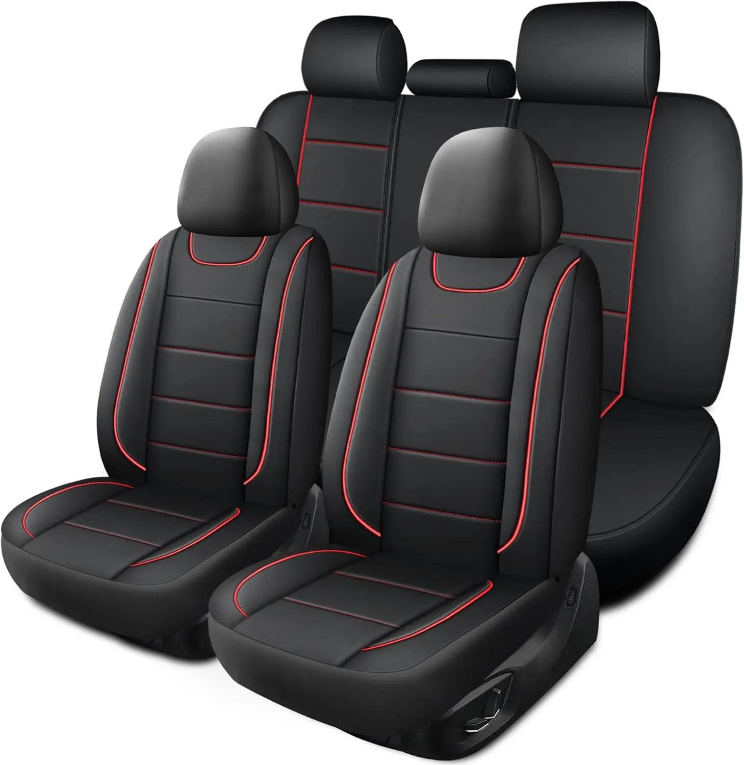 

Universal Waterproof Faux Leather Car Seat Covers Full Set, Quilting Design for Cars, SUVs, Trucks with Airbag Compatibility