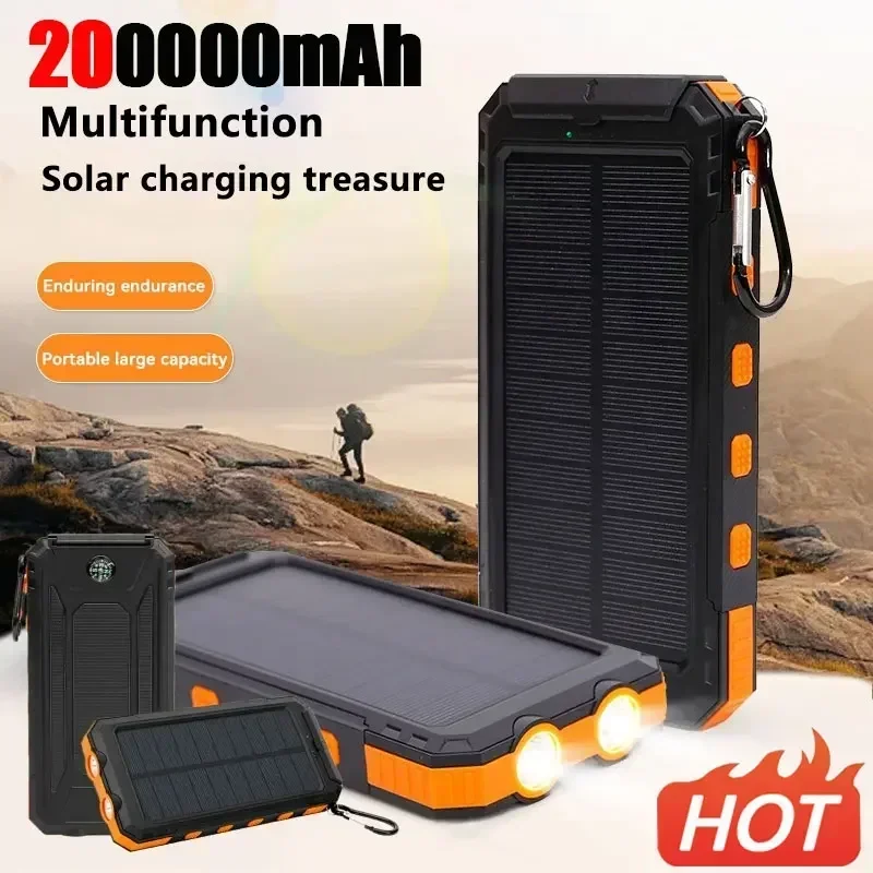 200000mAh Solar Power Bank Outdoor Wild Fishing Camping Large Capacity Backup Power Portable With Compass Supply Rapid Charging